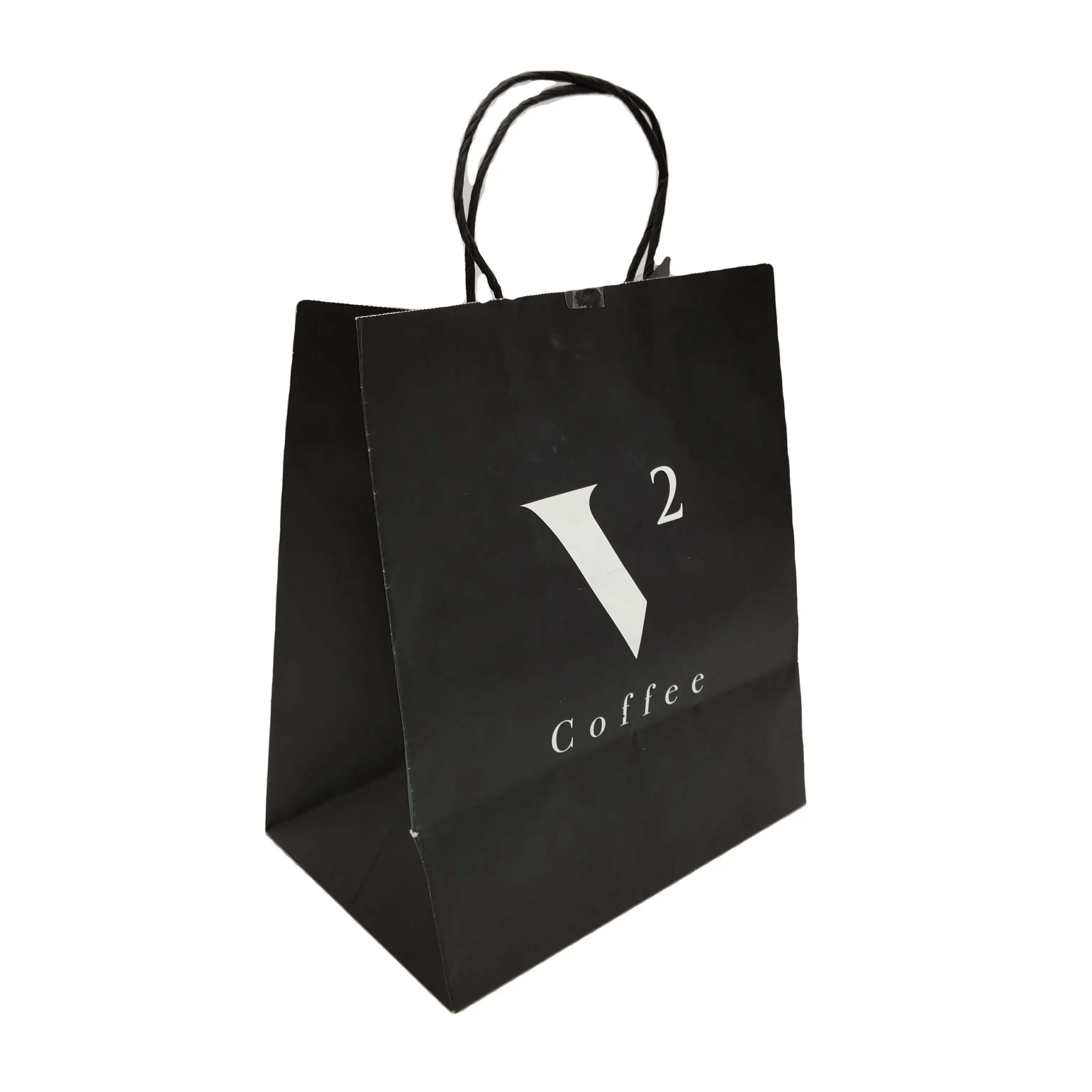 Café à emporter marron poignée plate à emporter emballage de restauration rapide sac en papier Kraft noir pour restaurant café