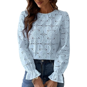 Canal 60 <span class=keywords><strong>viscosa</strong></span> 40 Nylon 2025 moda <span class=keywords><strong>donna</strong></span> occhielli manica lunga camicie eleganti e ricamate in pizzo ricamato all'uncinetto - Product Image 3