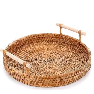 Bandeja Redonda de Ratán Tejida a Mano de 8.7 Pulgadas con Borde Liso Antideslizante y Duradero, Perfecta para Servir en el Hogar, la Cocina, el Comedor o en Fiestas - Product Image 1