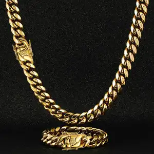 Wholesale Hot Selling Gold Plated Tarnish Resistant Jewelry Choker Necklace Hiphop Miami Cuban Link Chain