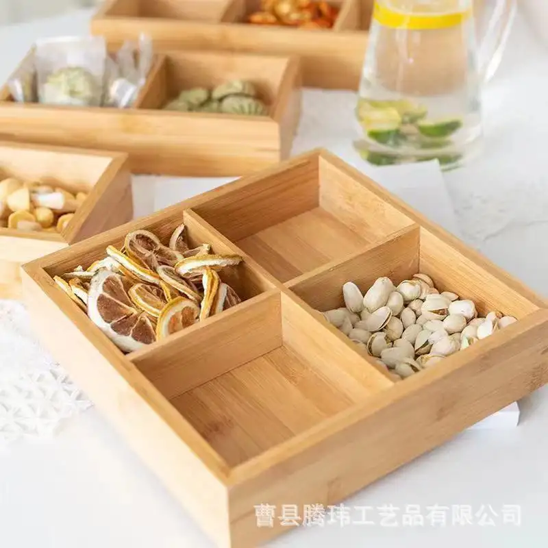 Pesta rumah tangga bambu dibagi kotak penyimpanan makanan dapur & meja kantor kotak penyimpan makanan kering penyusun dapur