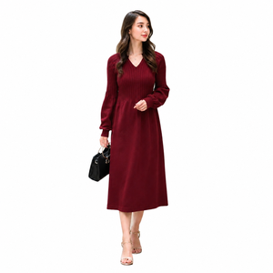 Vestido Largo de Punto Grueso y Sólido, Estilo A-Line, Manga Larga, Suave, Cálido y Versátil, para Damas, Otoño Invierno, Uso Diario - Product Image 1