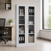 Armoire de classement métallique peu encombrante en acier avec portes battantes en verre verrouillables, structure KD