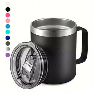 Taza de Café Aislada de Acero Inoxidable de 12 oz, Libre de BPA, con Asa y Tapa Deslizante - Product Image 1