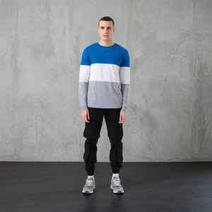 <b>Men's</b> Blue White <b>Grey</b> Color Block Crew Neck Long Sleeve Knitted <b>Sweatshirt</b> Pullover - Product Image 3