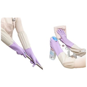 ถุงมือล้างจานกันน้ำแบบหนา ยาว 48 ซม. สำหรับงานครัว งานบ้าน ทนทานต่อการสึกหรอ ถุงมือผ้าสีเบจ - Product Image 2