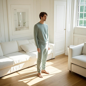 Chất Lượng Cao Người Đàn Ông Của Tre Baggy Mùa Đông Pajama Quần Đặt Thoáng Khí Dệt Kim Quần Áo Ngủ In - Product Image 1