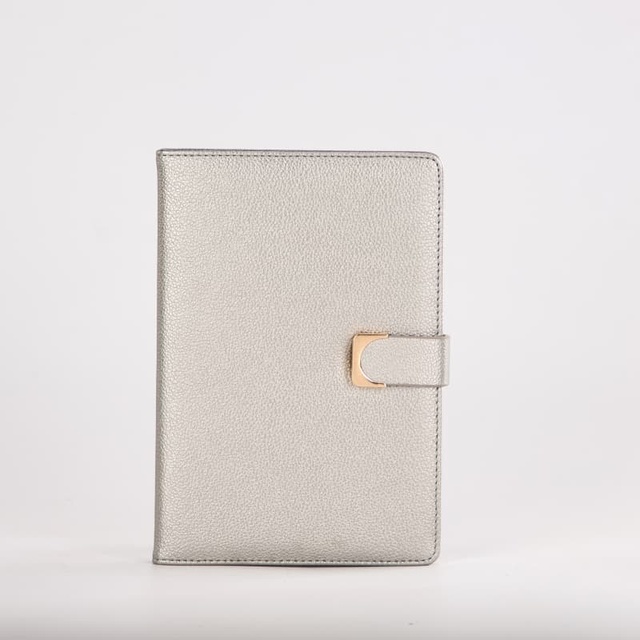 Elegant A5 PU Leather Notebook with Gold-Tone Hasp and Stitched Edges for Office and Gift Use