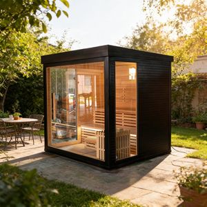 Sauna infrarouge lointain en cèdre rouge thérapeutique Boyce, porte latérale, panneau de commande de vapeur sèche électrique 12 kW, 220 V, villas modernes - Product Image 5