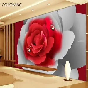 कस्टम 3 डी फोटो वॉलपेपर 3 डी स्टीरियोस्कोपिक रोमांटिक लाल गुलाब फूल की दीवार पेंटिंग भित्ति कमरे के छिलके और छड़ी वॉलपेपर - Product Image 1