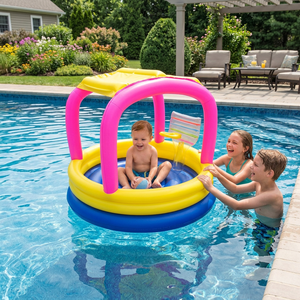 Piscine gonflable multifonctionnelle pour enfants avec parasol et panier de basket pour l'été - Product Image 6