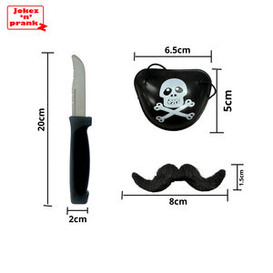 Jouet en plastique pour farces, ensemble pirate 3 en 1, cache-œil, moustaches, couteau, accessoires de fête, certifié CE/EN71, 5 à 7 ans - Product Image 1
