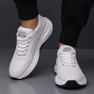 Men's <b>White</b> Casual Leather Shoes Soft Sole <b>Lace</b>-Up Trendy Sports Shoes Korean Style Leisure Wear - Product Image 3