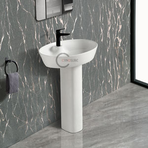 Ensemble lavabo et colonne en céramique sur socle, lavabo sur pied moderne pour salle de bain d'appartement - Product Image 6