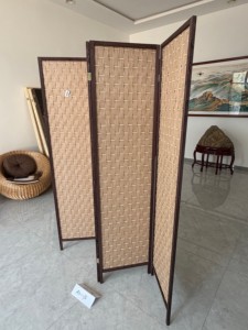 Warm Modern Movable 4 Woven Cane Rattan Folding <b>Screen</b> Room Divider Dark Wood Frame Privacy Partition Living Room Bedroom - Product Image 3