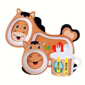 Service de table réutilisable en fibre de bambou biodégradable pour enfants, motif cheval mignon - Product Image 2