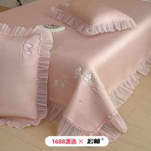 French Princess Style <b>Cooling</b> Mattress Cover 3Pc Set Bow Embroidery Ice Silk Bed Protector Adult Spring 2026 - Product Image 4