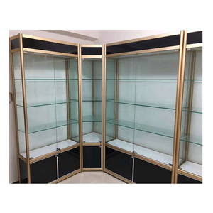 Armoire de rangement et <span class=keywords><strong>vitrine</strong></span> d'angle MDF, cadre en aluminium, couleur argent ou rose, conception avec placard de rangement - Product Image 2