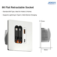 Prise murale rétractable plate 86 avec ports USB-C et USB-A pour les besoins de charge à domicile et à l'hôtel
