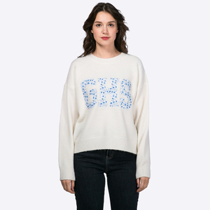 Fabricant de pulls en tricot à col rond pour femmes, en gros, personnalisés, décontractés, d'hiver, avec patch brodé, design de créateur - Product Image 2