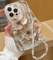 Coque de téléphone portable en TPU avec motif de fleurs de lys blanches de luxe avec bracelet, bord ondulé de crème glacée pour iPhone 11 12 13 14 15 16 17 Air