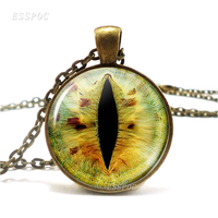 Collier Dragon Œil du Démon Style Gothique, Cabochon en Verre Œil de Serpent/Loup/Chat, Pendentif Pupille Verticale Créative, Bijoux Punk