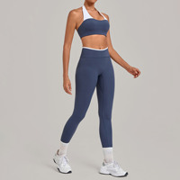 Nouvel ensemble de yoga style halterneck color-block en Spandex/Nylon transparent avec poches intégrées, résistant aux plis, pour activités de fitness en extérieur