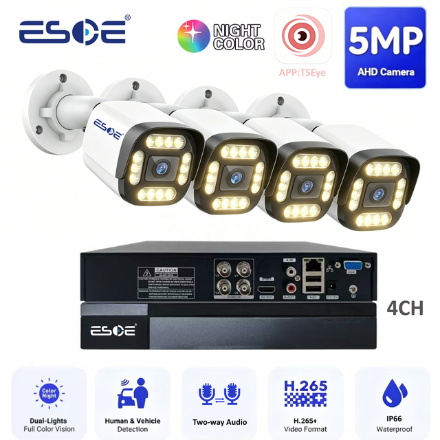 Factory Price TSEye Surveillance Waterproof Camera 5MP 2MP AHD CCTV DVR KIT 4CH With Network Cable and Power Supply Included