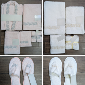 Ensemble de salle de bain ultra-luxe brodé pour célébrer la vie : peignoirs, serviettes, pantoufles, 100% coton indien de qualité supérieure - Product Image 2