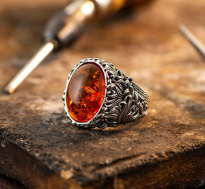 Cổ Điển Phong Cách Đồ Trang Sức Quà Tặng Người Đàn Ông 925 Sterling Silver Bạc Oxy hóaMàu Đen Agate Nhẫn Hình Bầu Dục Vòng Đá Quý - Product Image 1