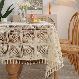 Nappe tricotée ajourée vintage style américain, couverture de <span class=keywords><strong>table</strong></span> en dentelle crochet beige antidérapante - Product Image 3
