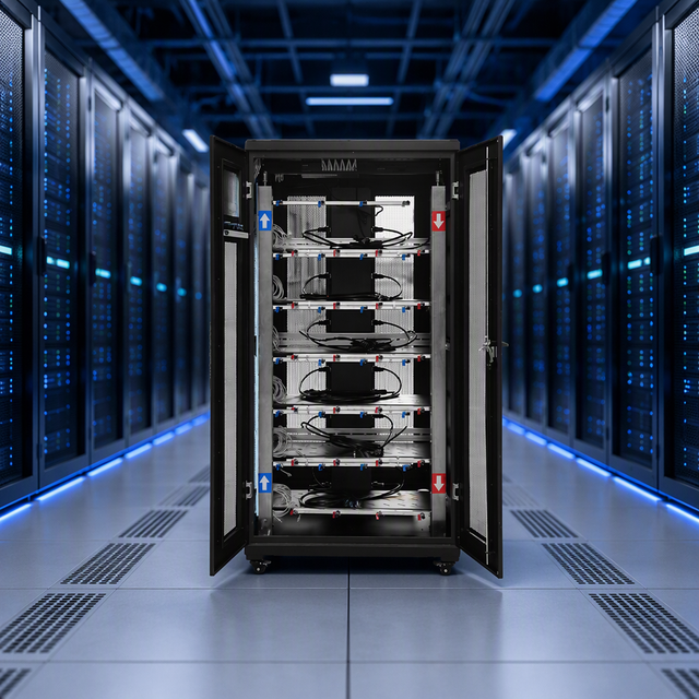 All in One Liquid Cooling Solution for 24 Antminer Hydro Miners CDU Tower Cabinet Green Sustainable AI Data Center