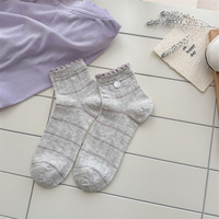 Chaussettes courtes d'été style coréen pour femme, en coton/polyester/spandex tricoté de haute qualité, confortables, respirantes, avec logo discret, pour usage quotidien