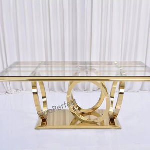 Décoration de salle à manger pour événements, tables rectangulaires de banquet en acier inoxydable avec pieds dorés de luxe, couvre-tables en verre pour décoration de fête et de mariage - Product Image 1
