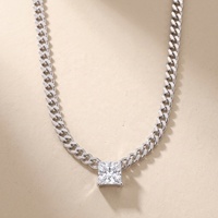 Kalung Tulang Selangka Perak Sterling S925 untuk Wanita, Kalung Rantai Kuba, Liontin Moissanite Potongan Putri Berlapis Emas Putih 18K, Hadiah Perhiasan