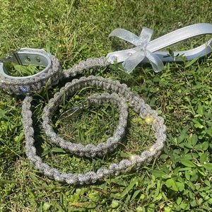 Venta al por mayor de diamantes de imitación de cuerda de cuero CRYSTAL BRAID <span class=keywords><strong>Pet</strong></span> LEASH SET <span class=keywords><strong>Collar</strong></span> de perro de lujo con hebilla de metal - Product Image 5