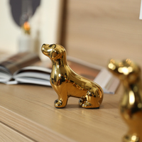 Statue de chien en céramique argentée, sculpture minimaliste de teckel, ornement décoratif artisanal pour étagère de maison ou de bureau