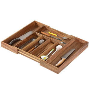 Solid Wood Divided Cutlery <b>Storage</b> <b>Box</b> Rectangular <b>Kitchen</b> Drawer Organizer Tableware Tray Space Saving - Product Image 5