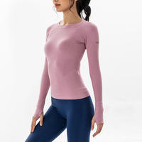 Dames lange mouw gymshirts met aangepast logo, effen patroon, zachte fitness workout ruiterkleding yogatop sweatshirts