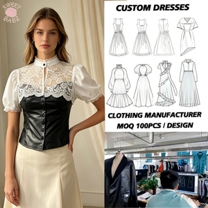 Vintage Gothic Patchwork Blouse Puff Short Sleeve Stand Collar Hollow Out Lace Top Button Front Slim Fit Y2K <b>Party</b> Daily Wear - Product Image 1