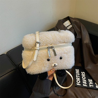 Sac à main en peluche ours mignon, style dessin animé, mode hiver, sac à bandoulière portable pour femme, petit sac quotidien