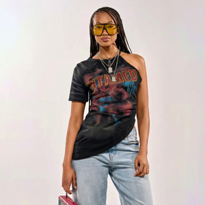 Untamed Print <b>Asymmetric</b> T-Shirt Women Street Style Casual Short Sleeve Black Galaxy Design Summer Fashion <b>Top</b> - Product Image 1