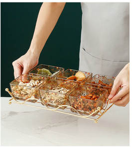 Ensemble de bols à servir en verre moderne <span class=keywords><strong>2022</strong></span>, pour en-cas, fruits secs, avec plateau en métal, boîtes à bonbons de <span class=keywords><strong>Noël</strong></span> avec couvercle en bambou - Product Image 2