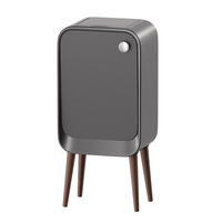 Poubelle intelligente ELPHECO de luxe léger avec capteur, double ouverture latérale, haute et carrée, en acier inoxydable, finition grain de bois