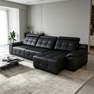 โซฟาหนัง PU สีดำทรงตัวแอลแบบทันสมัย พร้อมพนักพิงแบบ Tufted และที่วางแขนบุนวม สำหรับห้องนั่งเล่น - Product Image 3