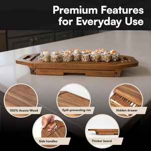 Bandeja de madera para servir sushi con cajón de almacenamiento, forma de barco, color marrón oscuro, para comidas de hotel y té/café - Product Image 4