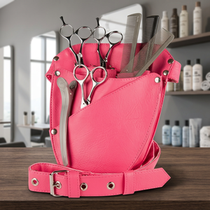 Étui en cuir rose pour outils de coiffure avec ciseaux, peignes et pochette pour tondeuse, pour ensemble d'outils de barbier - Product Image 4