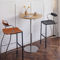 Table de bar réglable en hauteur, plateau en MDF et bois de noyer naturel, base en acier inoxydable, style nordique, pour café et maison, résistante à l'eau