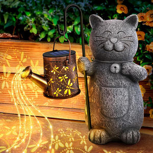 BSCI Factory Solar Garden Estatuas al aire libre Gato con linterna Regalos de jardinería - Product Image 1