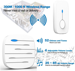 Meilleures ventes 52 Mélodies Sonnette intelligente étanche <span class=keywords><strong>sans</strong></span> <span class=keywords><strong>fil</strong></span> Portée de 1000 pieds Sonnette enfichable <span class=keywords><strong>Carillon</strong></span> pour EU US UK - Product Image 3